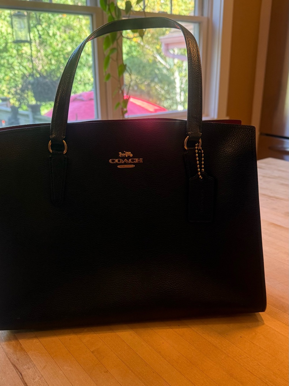 Coach Black Pebbled Leather Shoulder Bag with Gold Logo